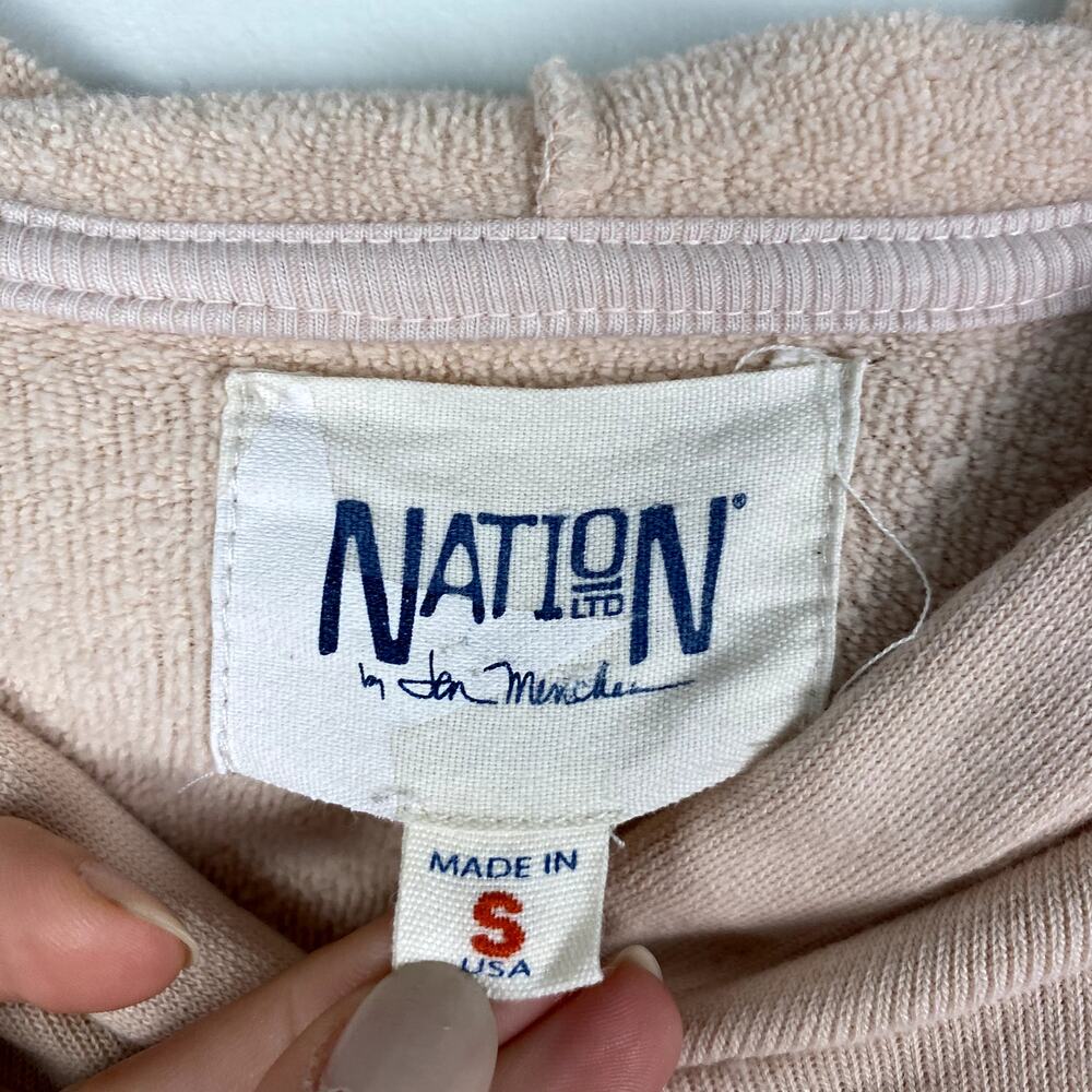 Nation LTD Ruffle Trim Hooded Sweatshirt in Light Pink Small - Picture 3 of 7